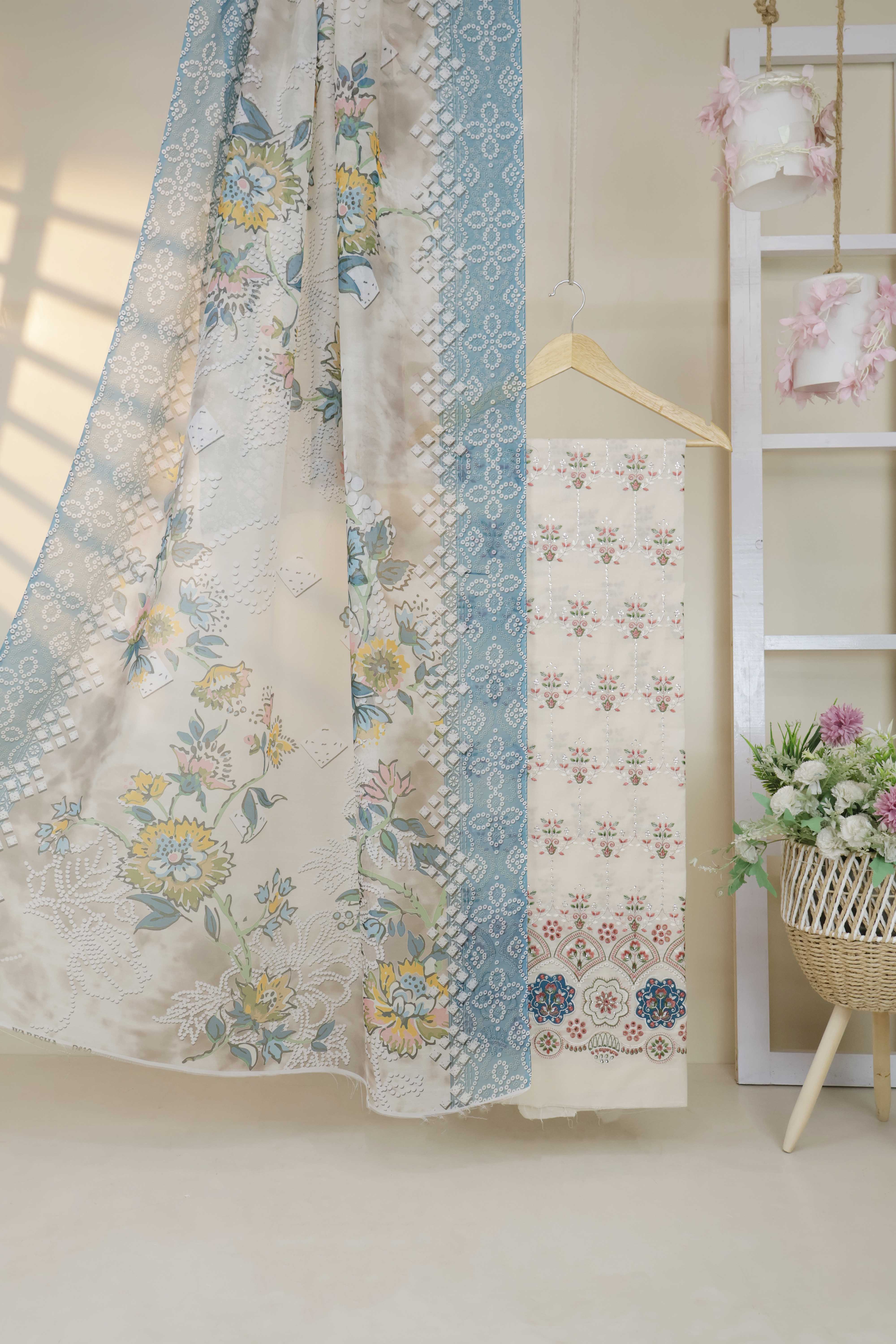 3Piece-Lawn Embroidered Suit V23WR07