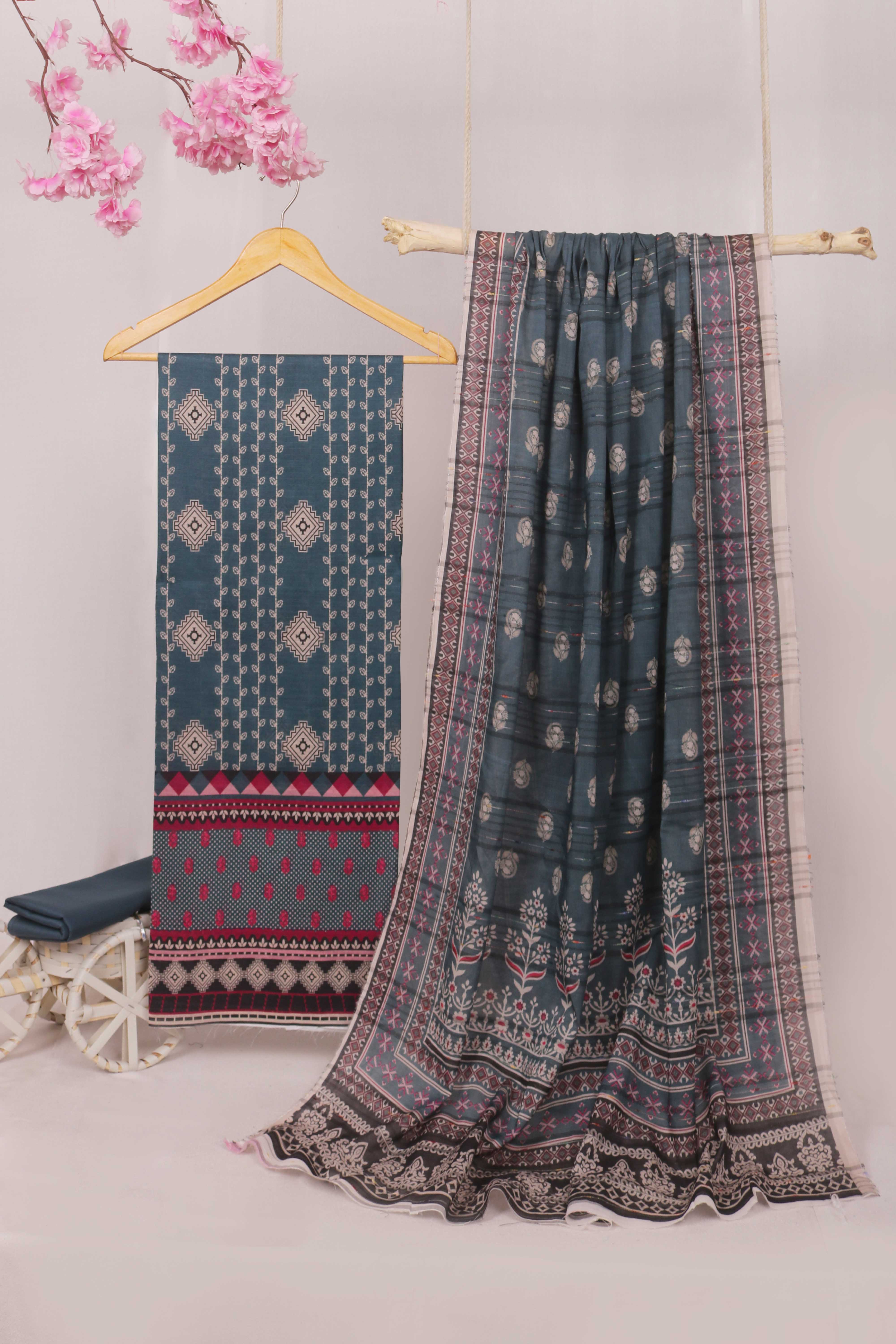 3Piece - Superior Printed Lawn Suit Carnation CR03 - Image 2