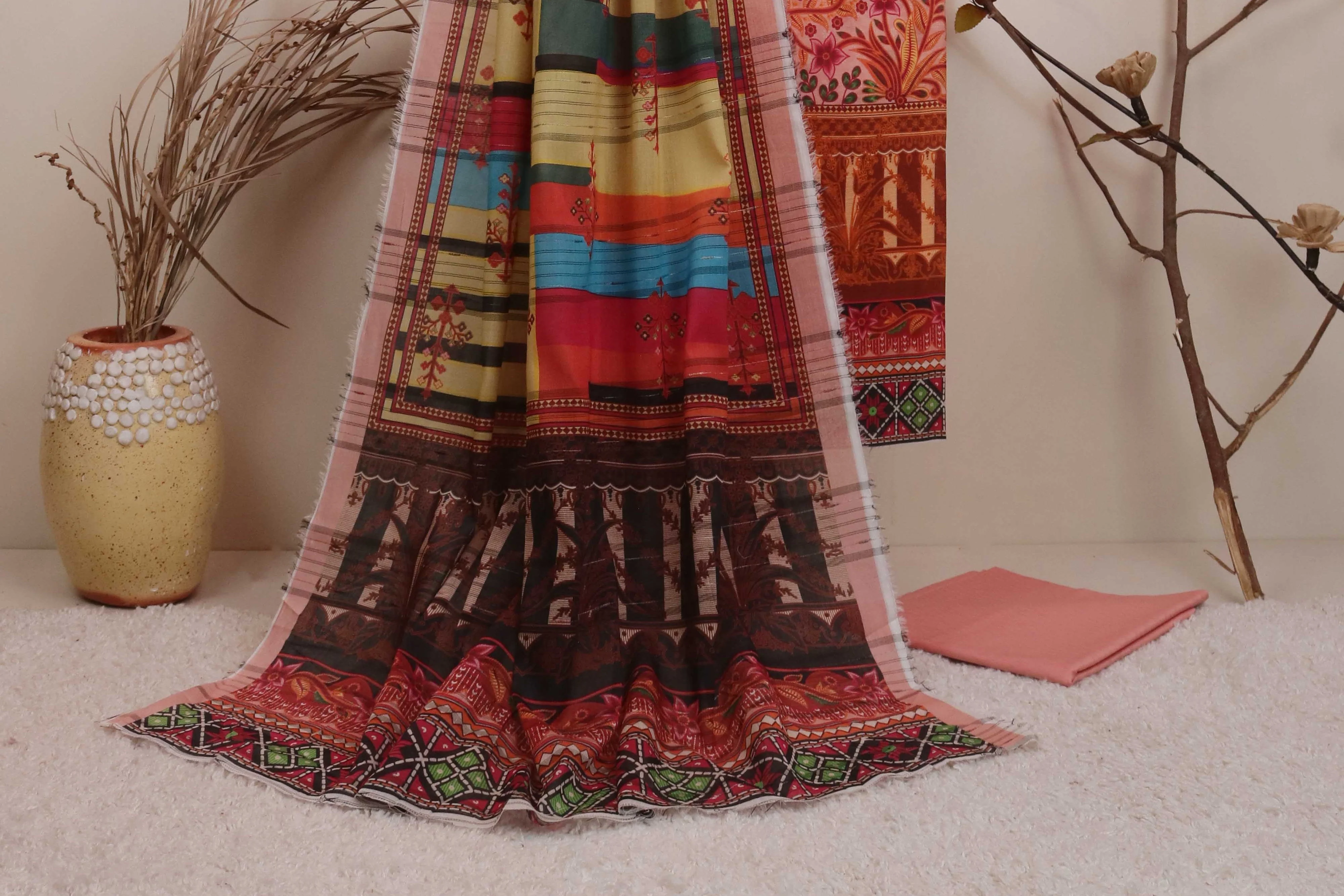 3Piece - Superior Printed Lawn Suit Carnation D036 - Image 3