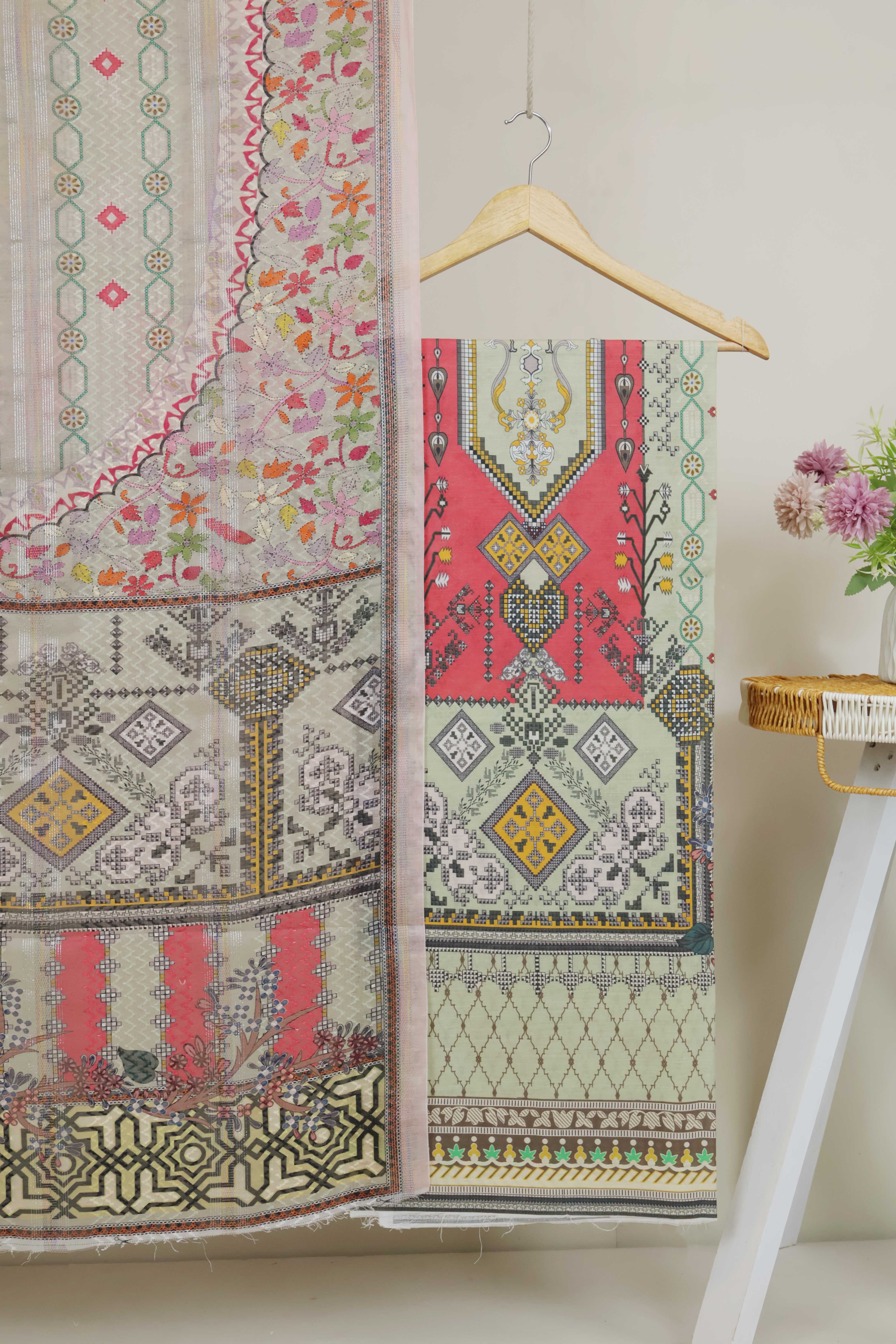 3Piece - Superior Printed Lawn Suit Carnation CR05 - Image 2