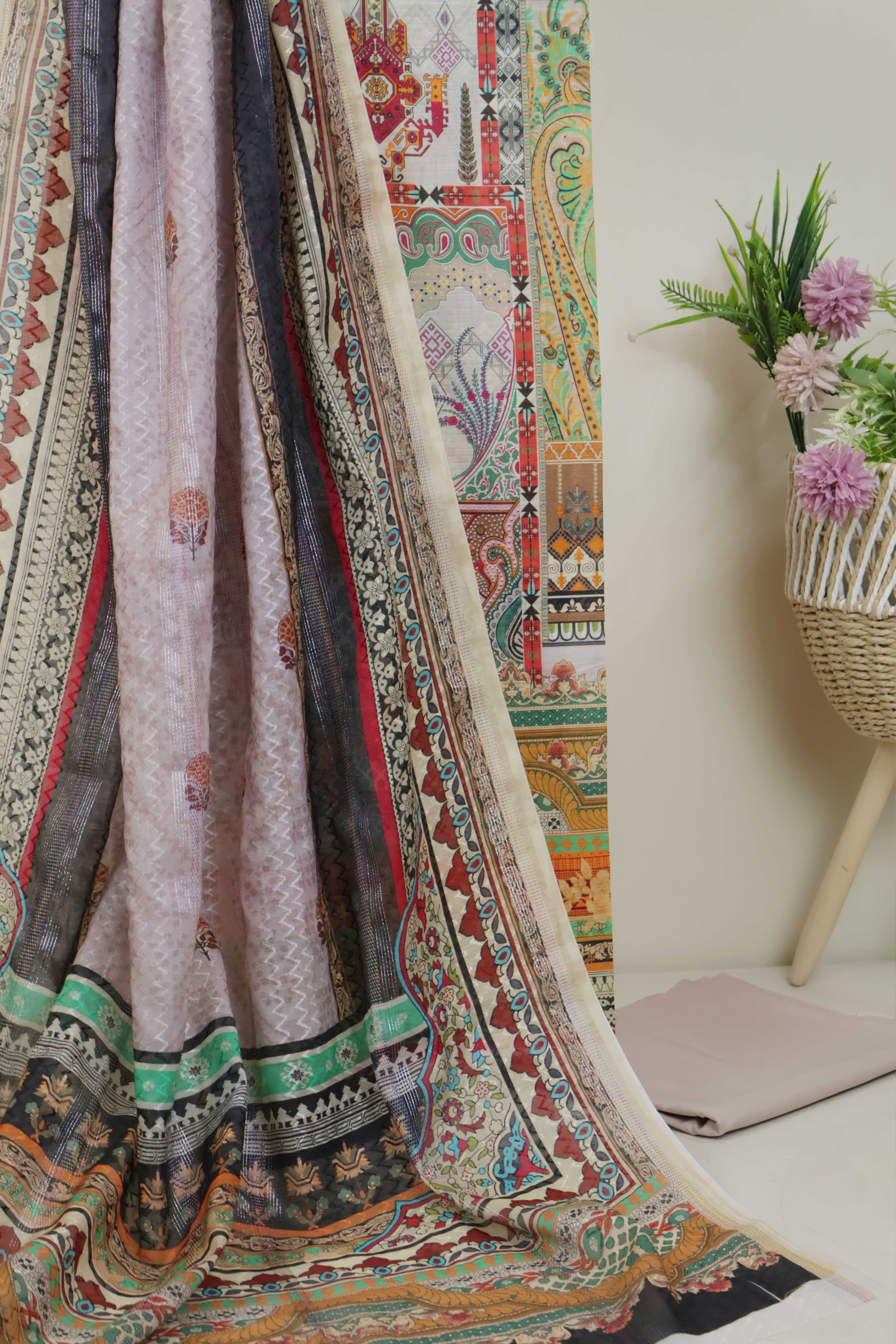 3Piece - Superior Printed Lawn Suit Carnation CR06 - Image 5