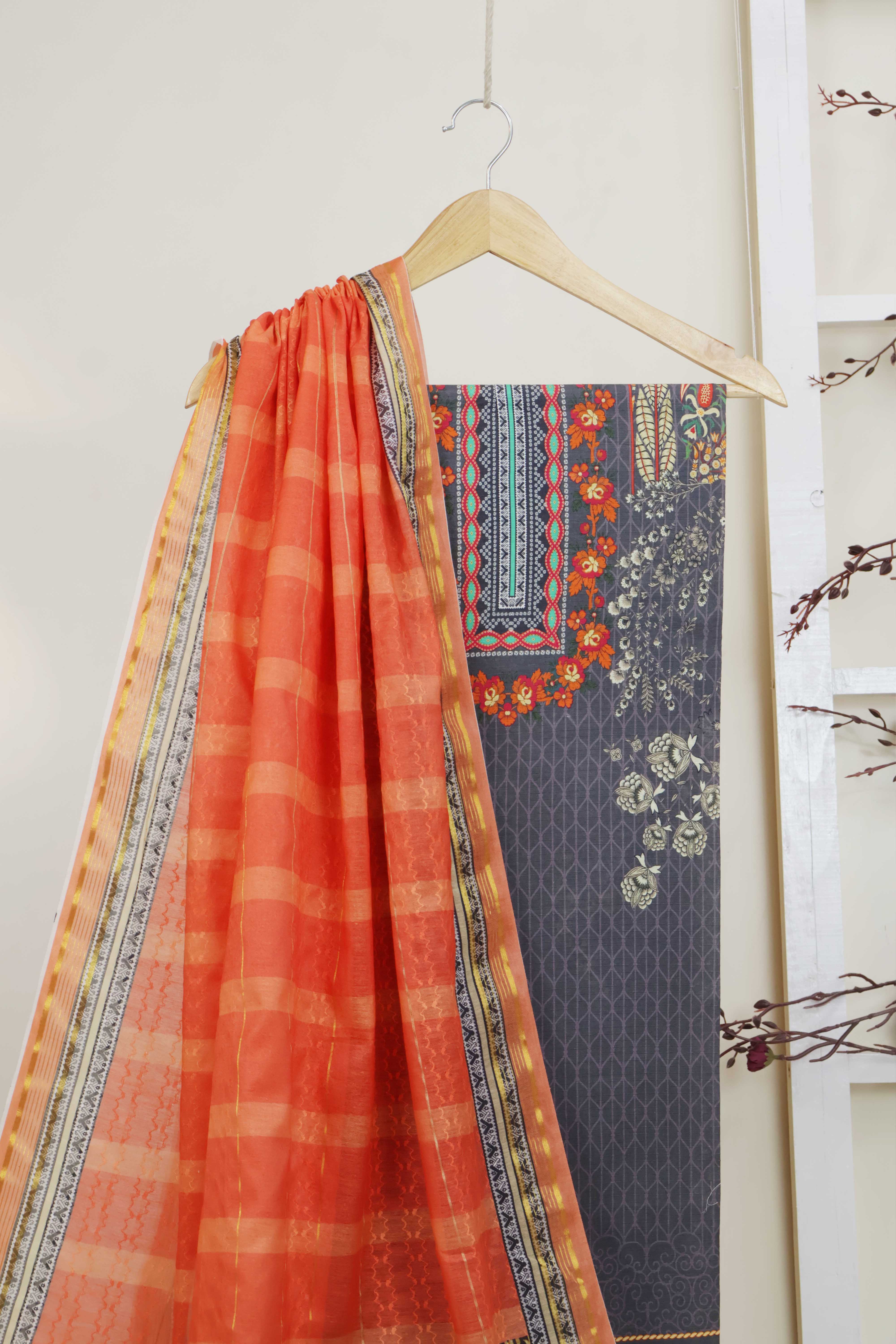 3Piece - Superior Printed Lawn Suit Carnation CR12 - Image 3