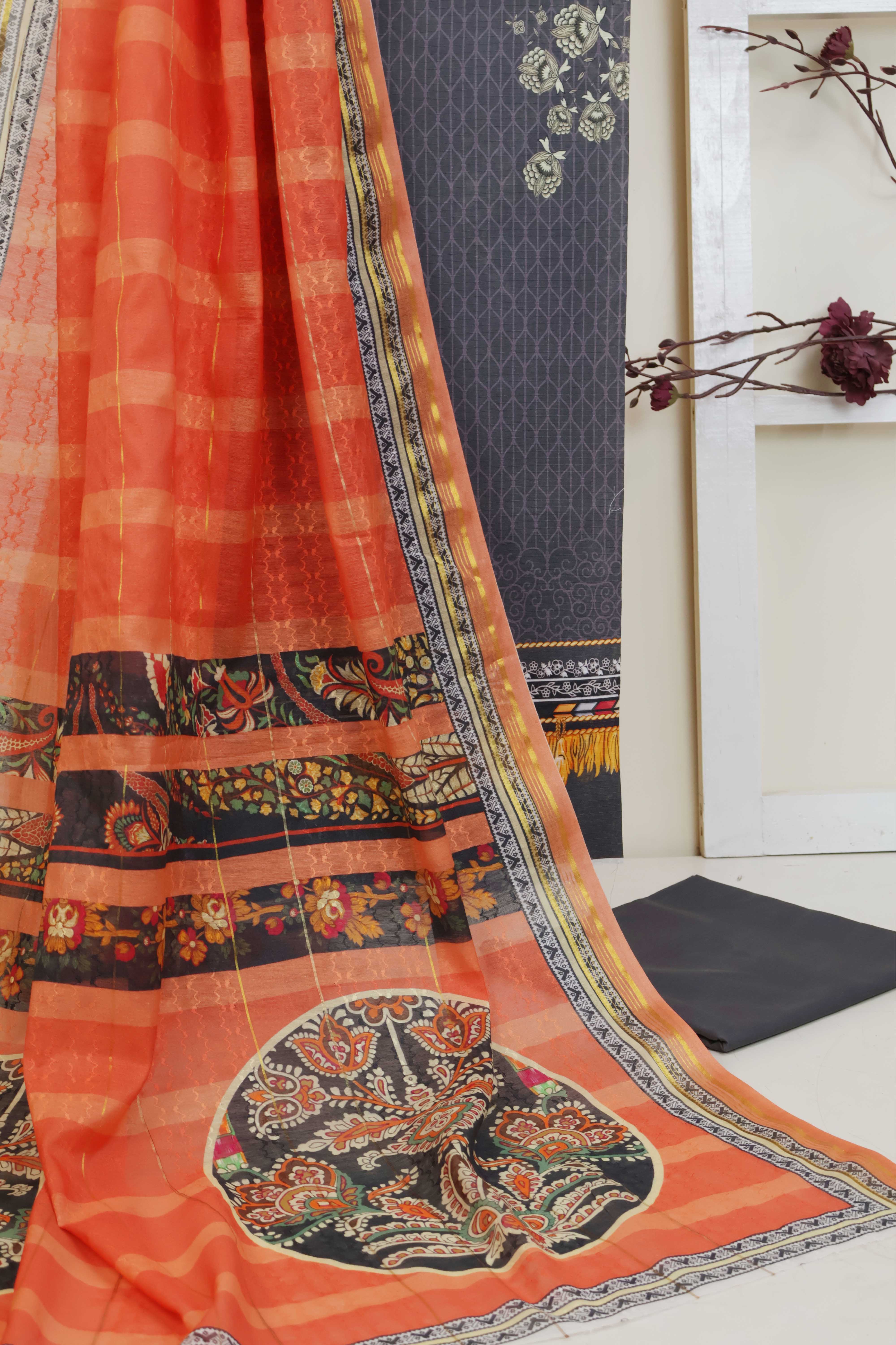 3Piece - Superior Printed Lawn Suit Carnation CR12 - Image 5