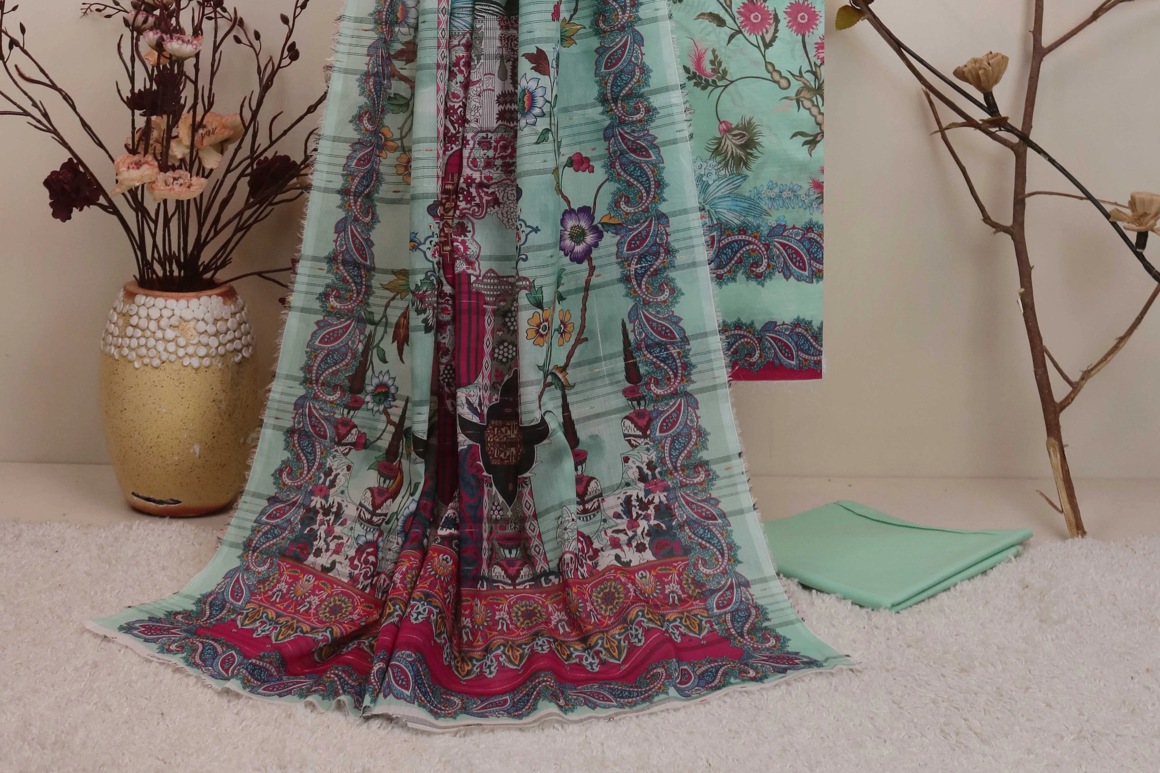 3Piece - Superior Printed Lawn Suit Carnation CR19 - Image 3