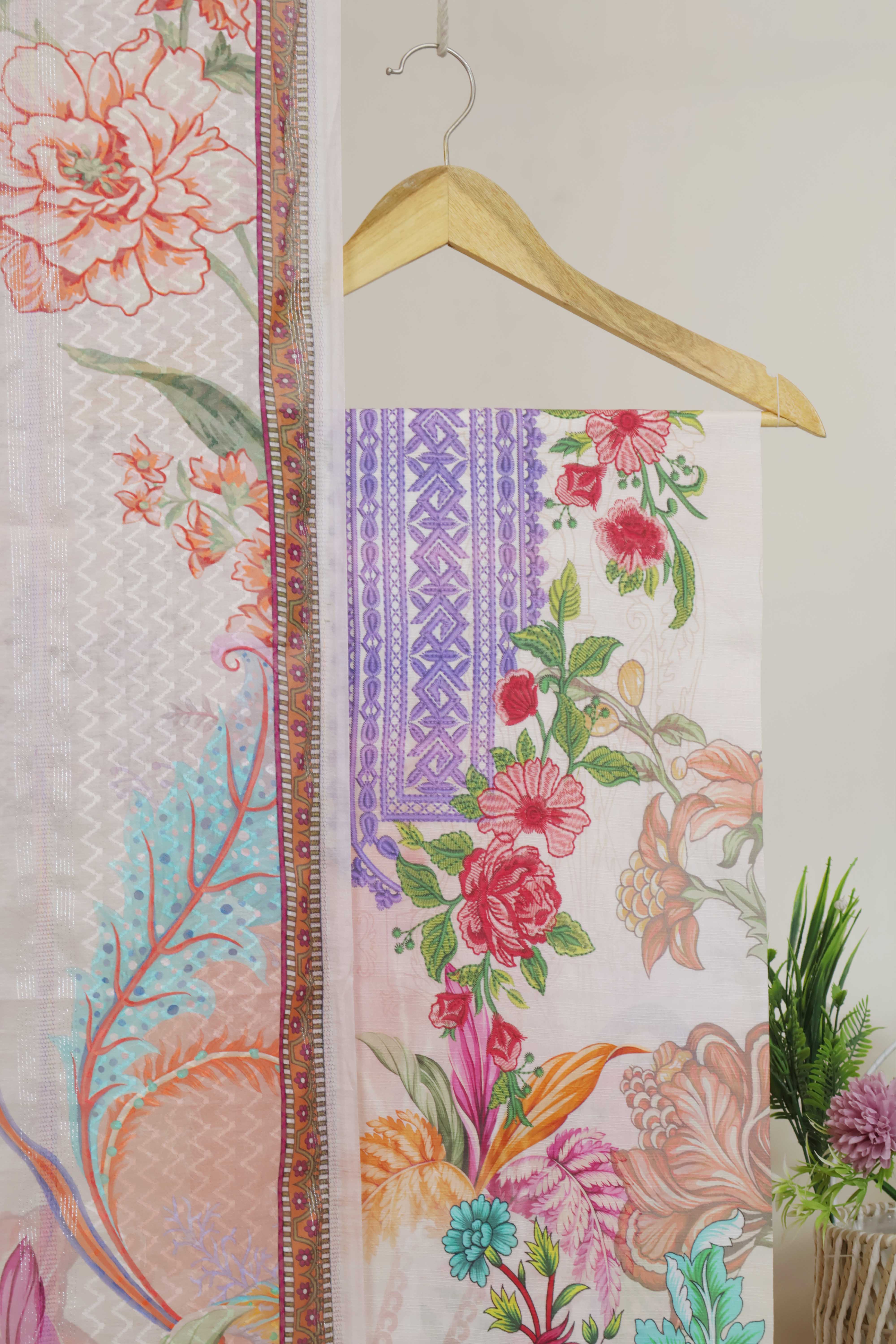 3Piece - Superior Printed Lawn Suit Carnation CR32 - Image 2