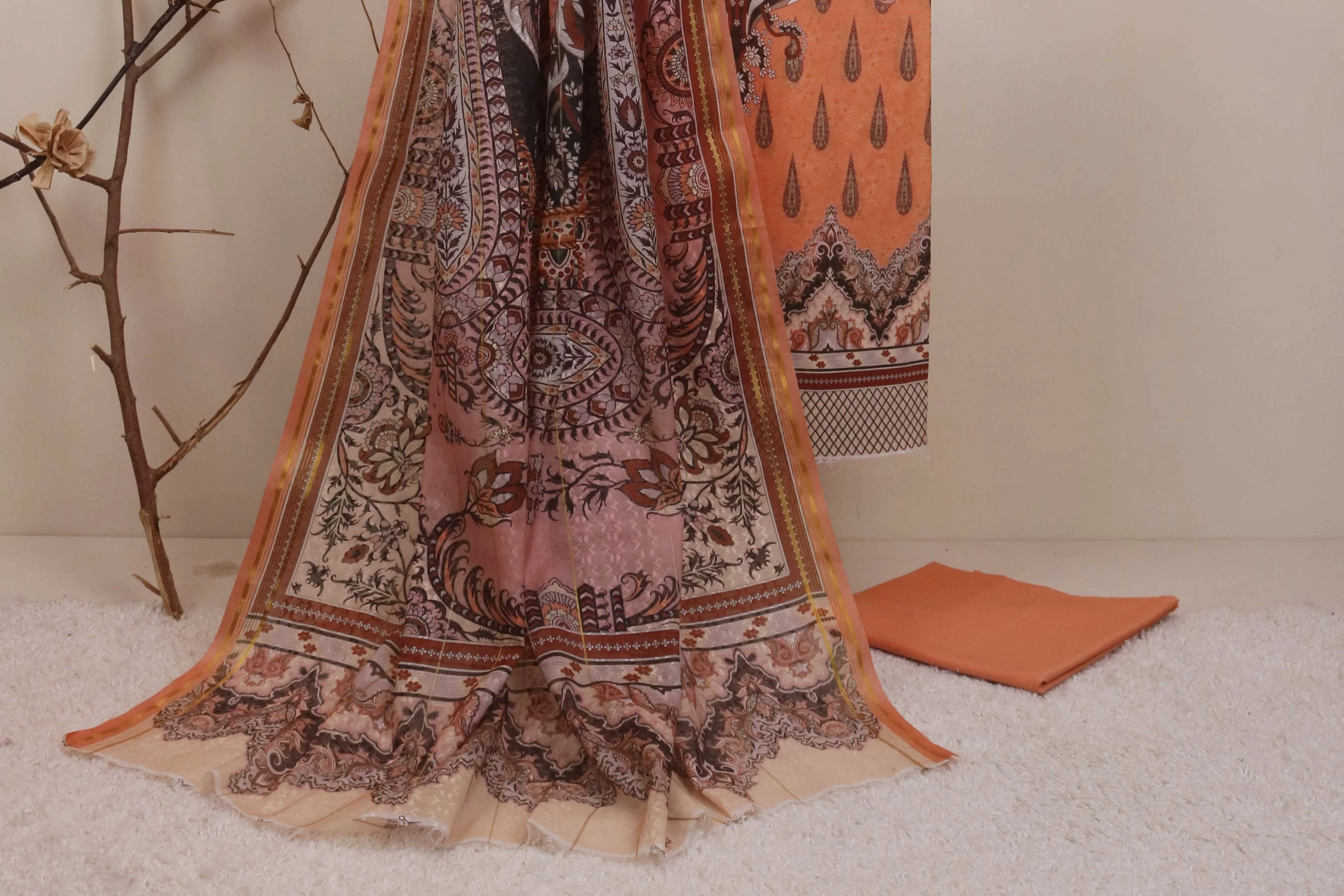 3Piece - Superior Printed Lawn Suit Carnation D034 - Image 4