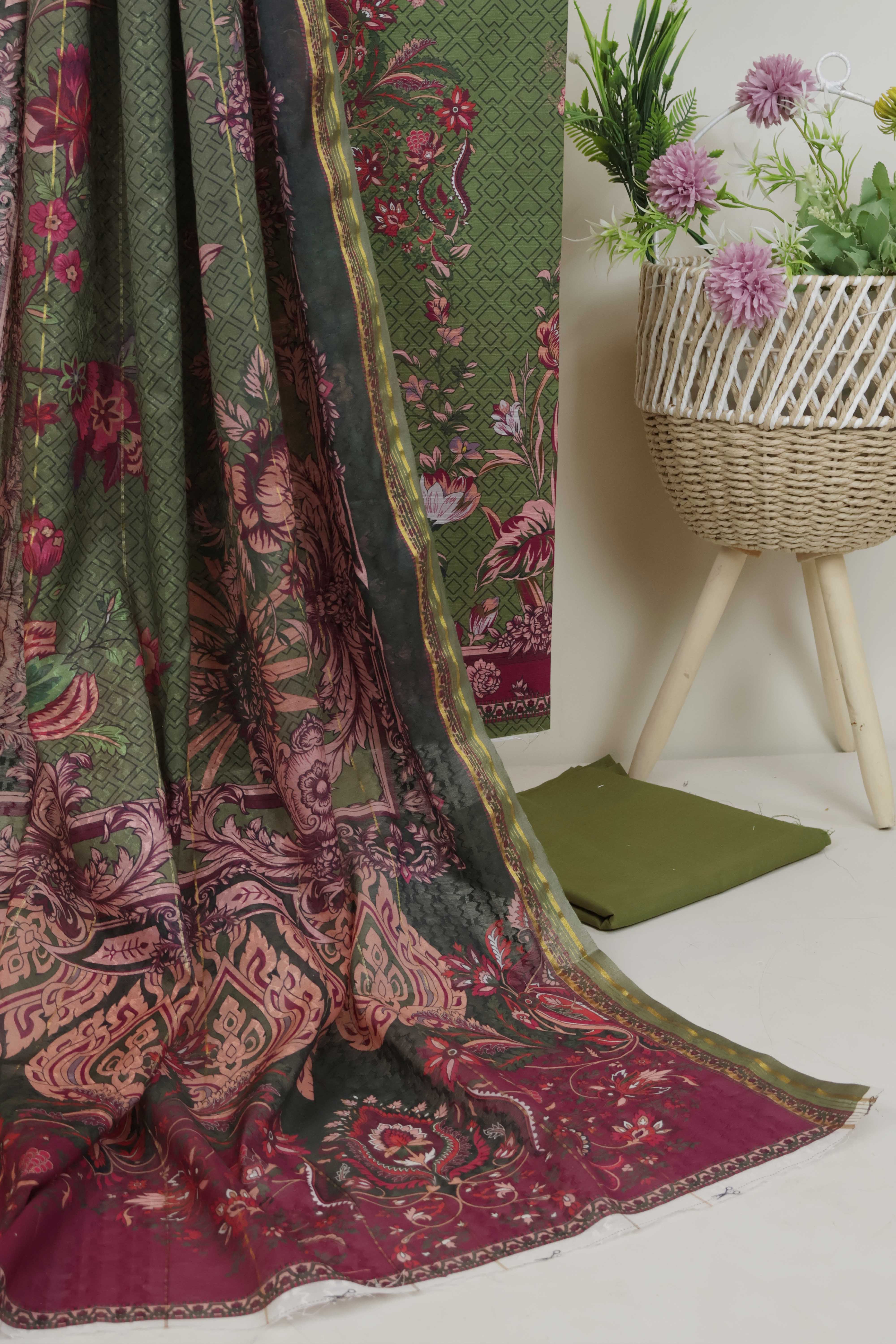 3Piece - Superior Printed Lawn Suit Carnation CR38 - Image 5