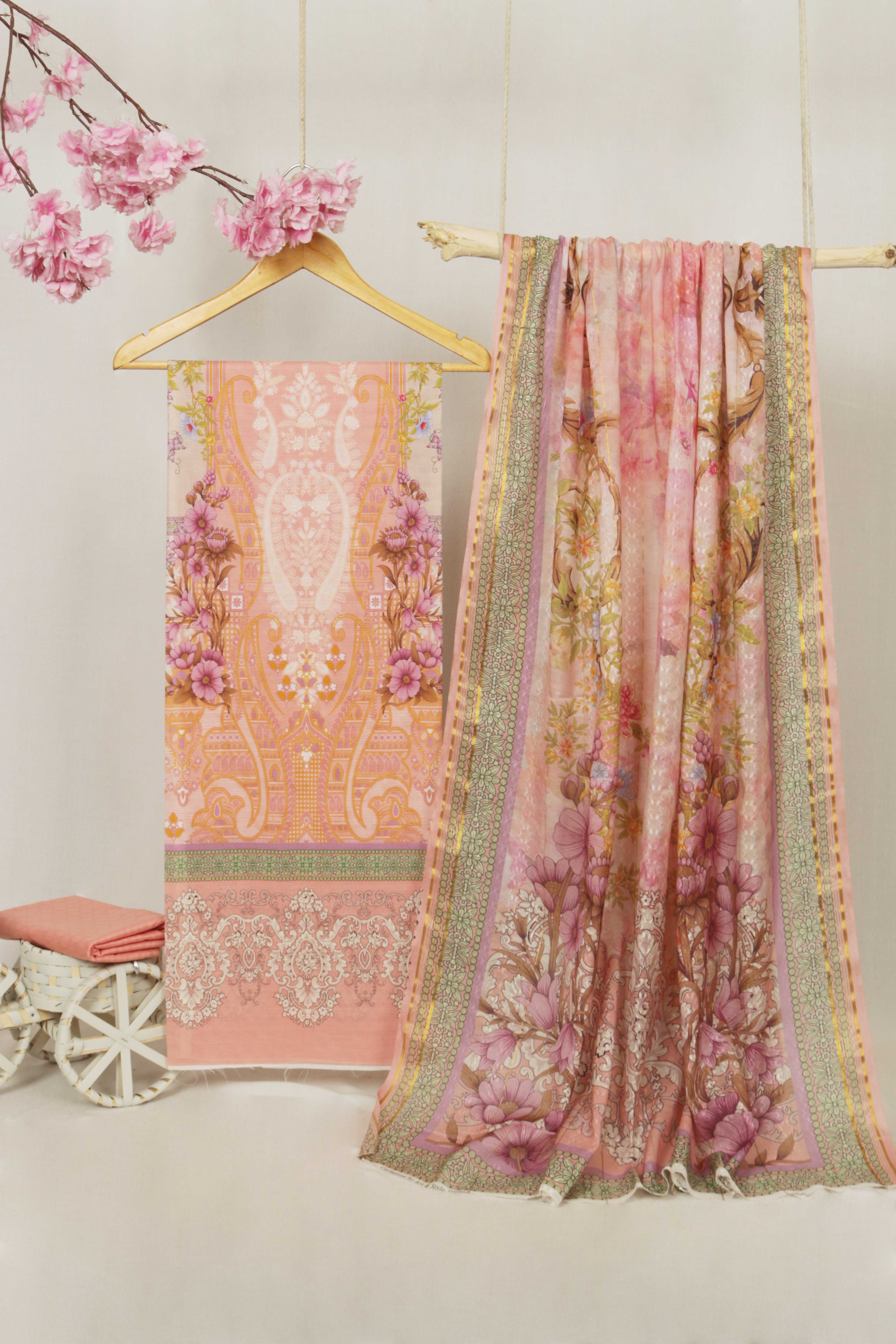 3Piece - Superior Printed Lawn Suit Carnation  D017 - Image 2