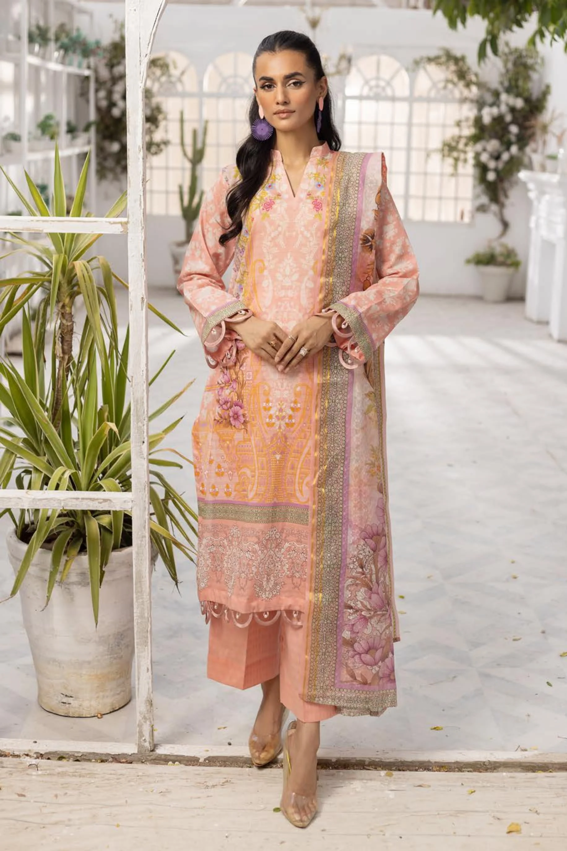 3Piece - Superior Printed Lawn Suit Carnation  D017 - Image 4
