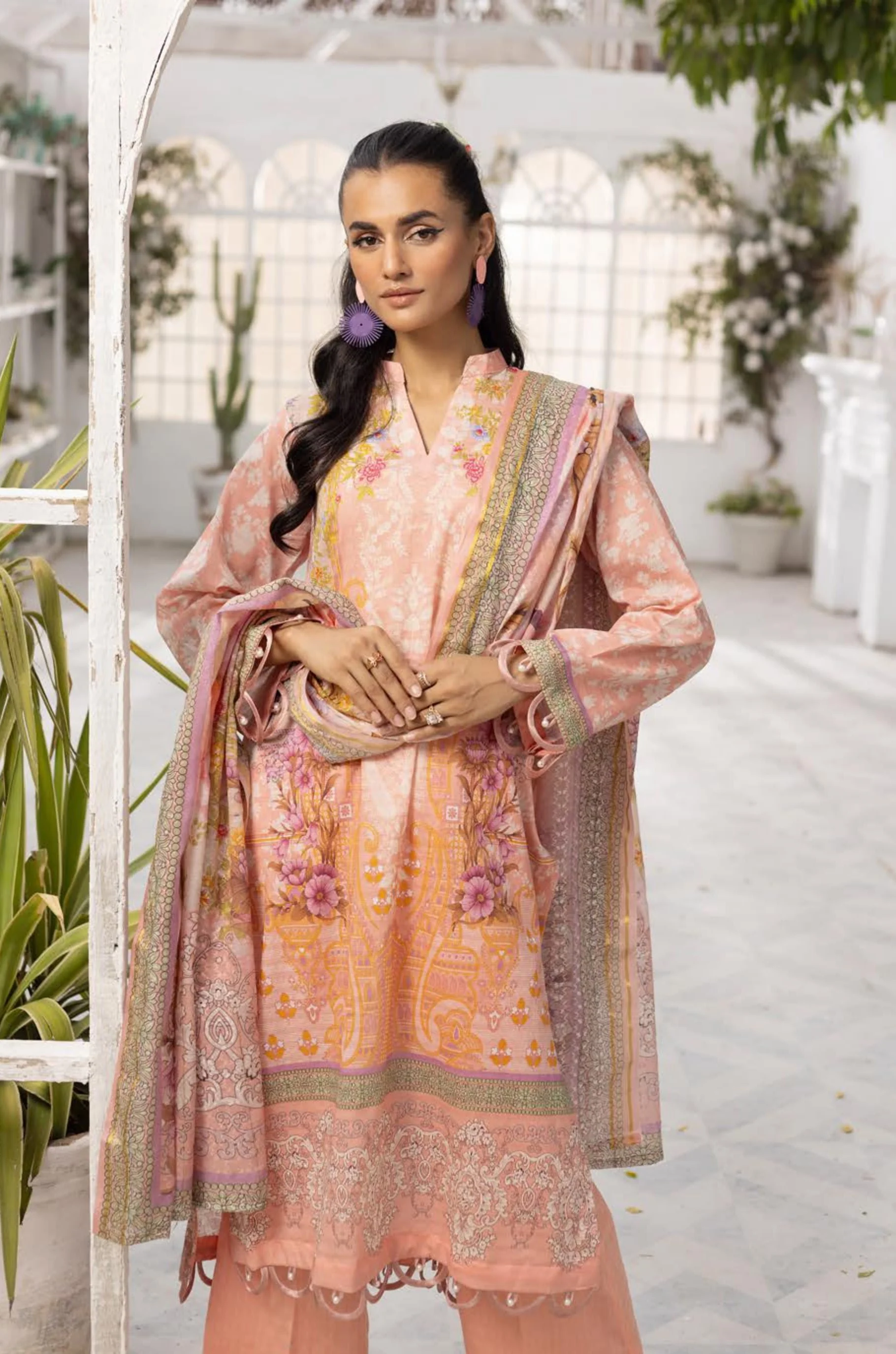 3Piece - Superior Printed Lawn Suit Carnation  D017 - Image 5