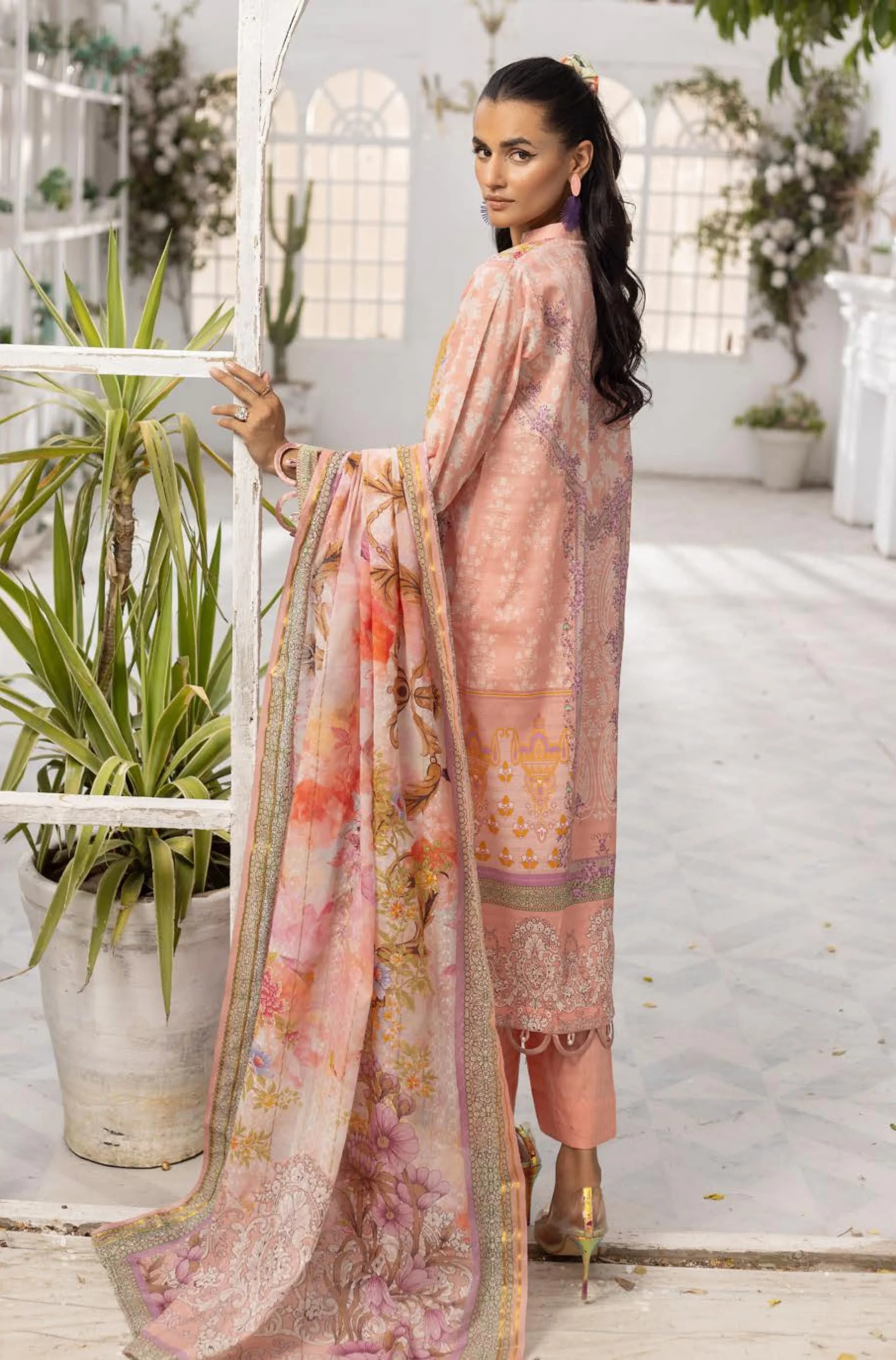3Piece - Superior Printed Lawn Suit Carnation  D017 - Image 6