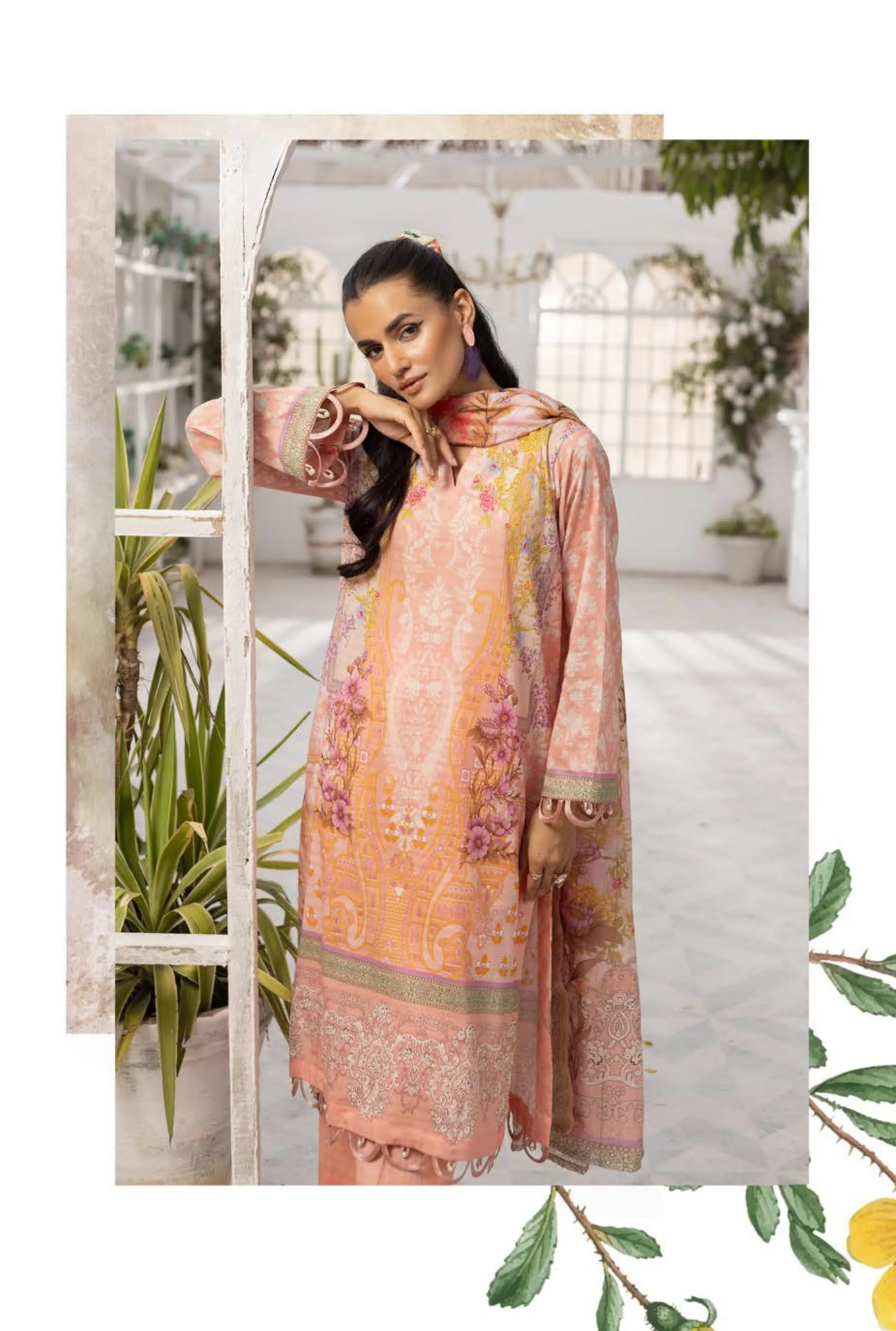 3Piece - Superior Printed Lawn Suit Carnation  D017 - Image 7