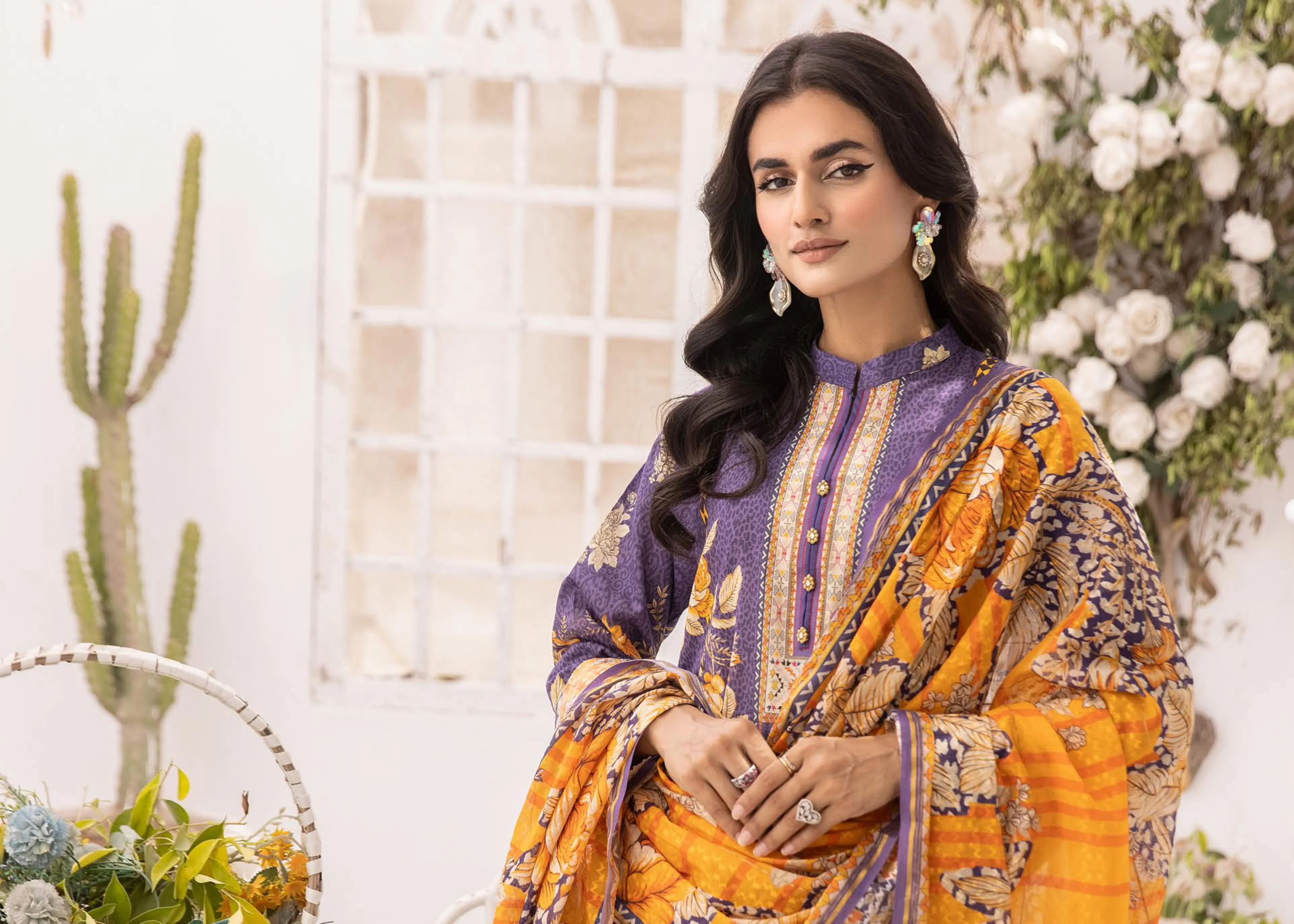 3Piece - Superior Printed Lawn Suit Carnation D028 - Image 4